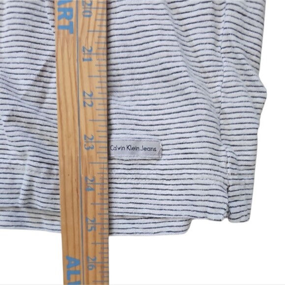 Vintage Calvin Klein Jeans Linen Blend Striped Polo Shirt Sz L CK Top Resortwear - Picture 11 of 11